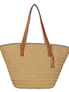 Women's Large Straw Shoulder Bag Beach Tote Handbag Purse with Tassel for Summer